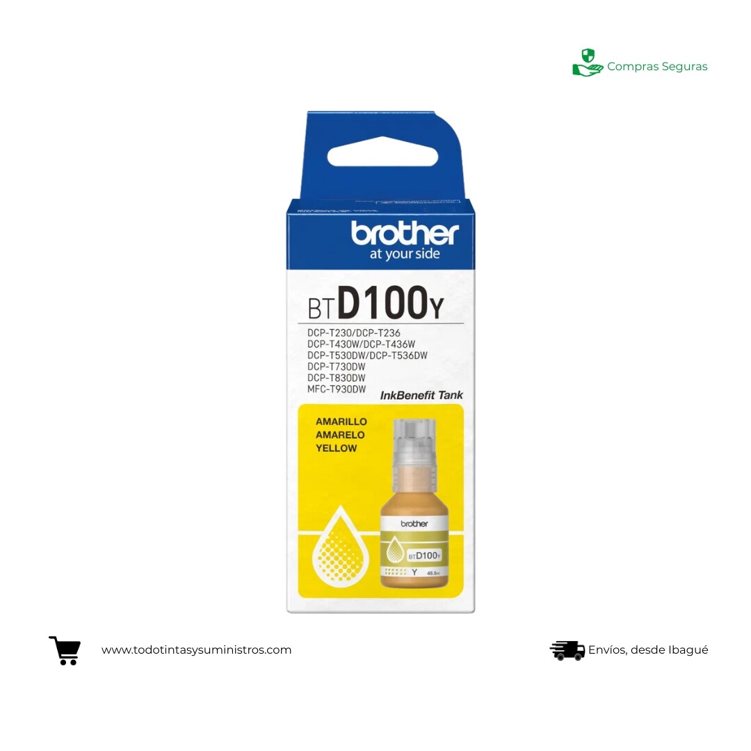 Botella de Tinta Brother BTD100 Amarillo Original