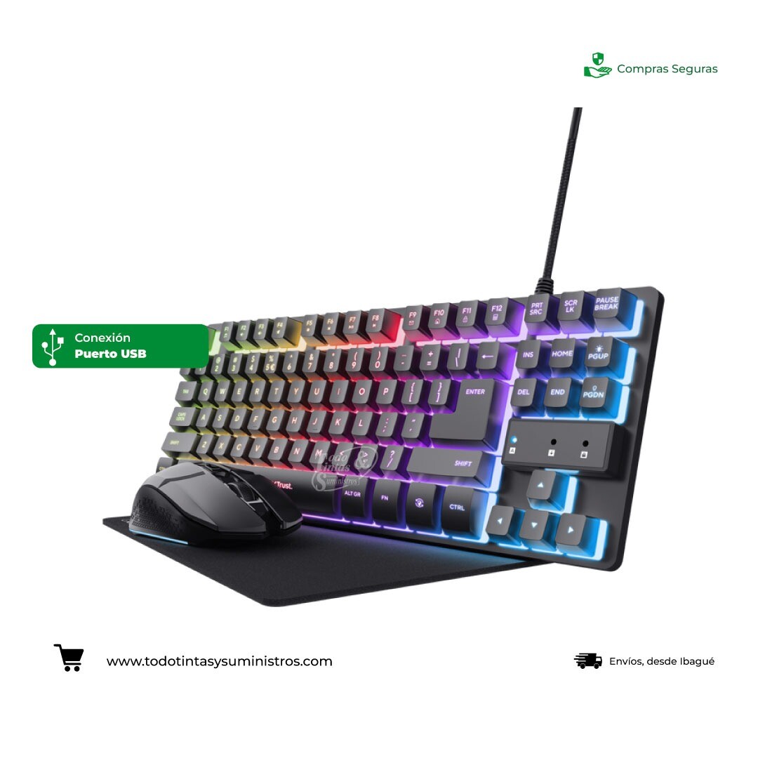 Combo Trust GXT 794 3 en 1 Teclado+Mouse+Pad Mouse Alambrico Negro