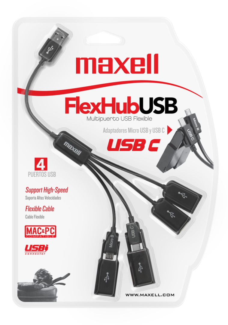 Hub USB Flexible de 4 Puertos Maxell USB-FlexC