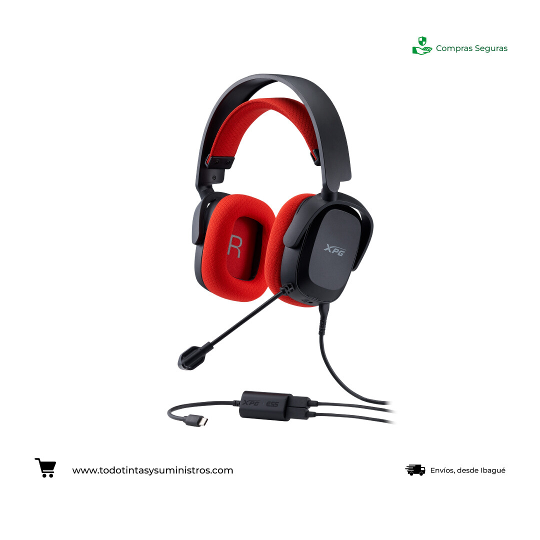 Diadema Gamer Xpg Precog estudio Alámbrica Negra con rojo
