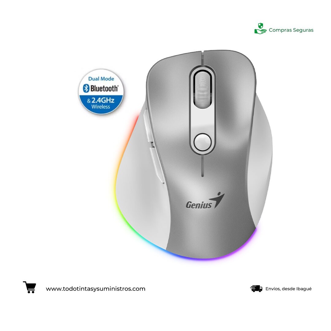 Mouse Genius Ergo 9000S Pro inalámbrico Bluetooth recargable Gris Plata