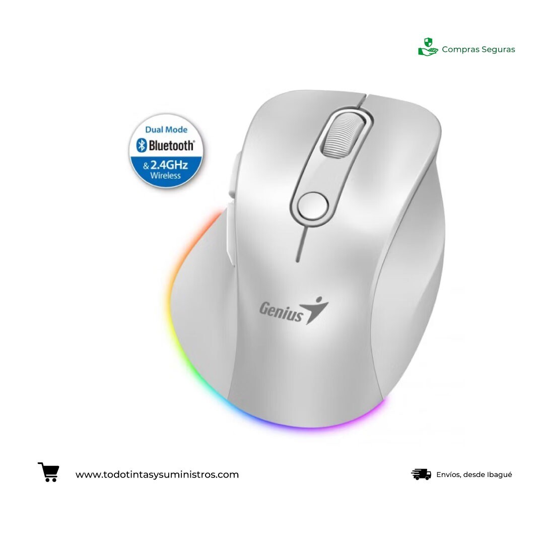 Mouse Genius Ergo 9000S Pro inalámbrico Bluetooth recargable Blanco Perla