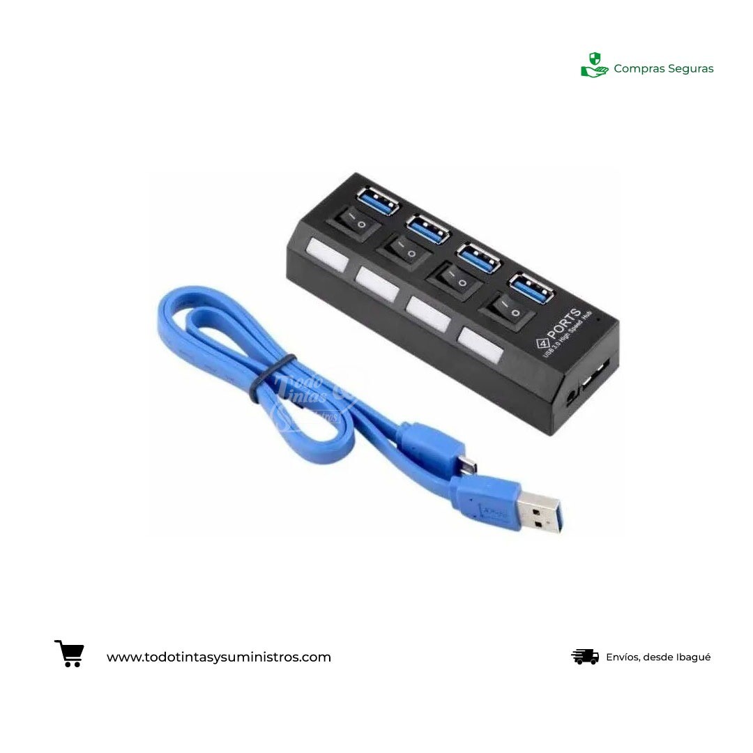 Hub Switch 4 Puertos Independientes con cable USB 3.0
