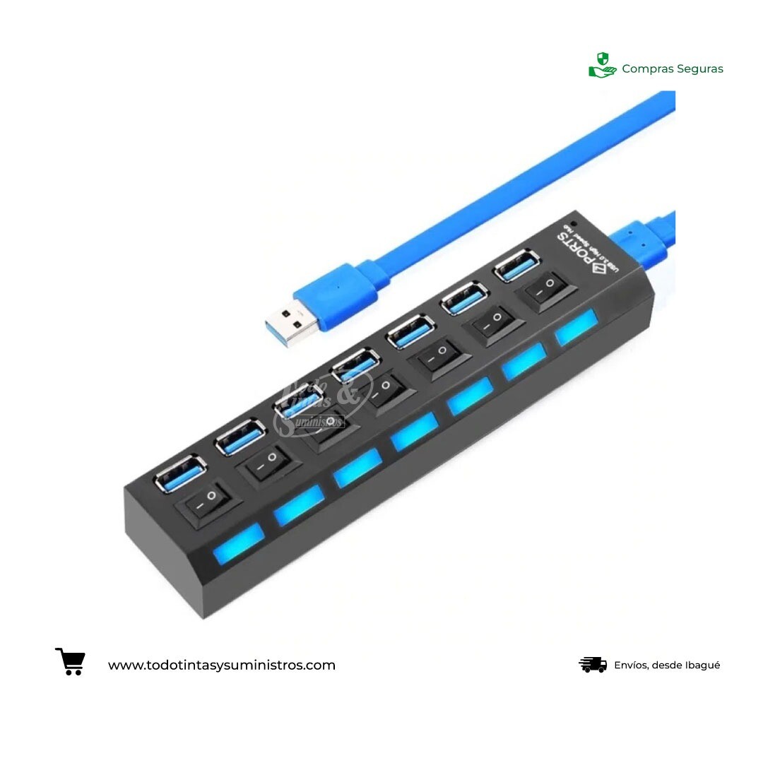 Hub Switch 7 Puertos Independientes con cable USB 3.0