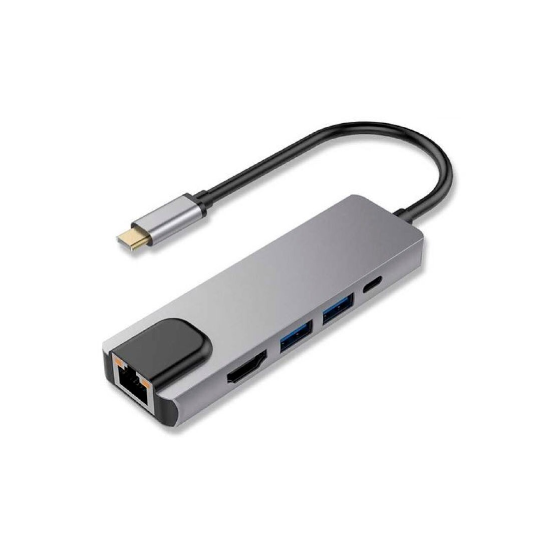 Convertidor 5 en 1 Tipo C a HDMI + Rj45 Gigabit